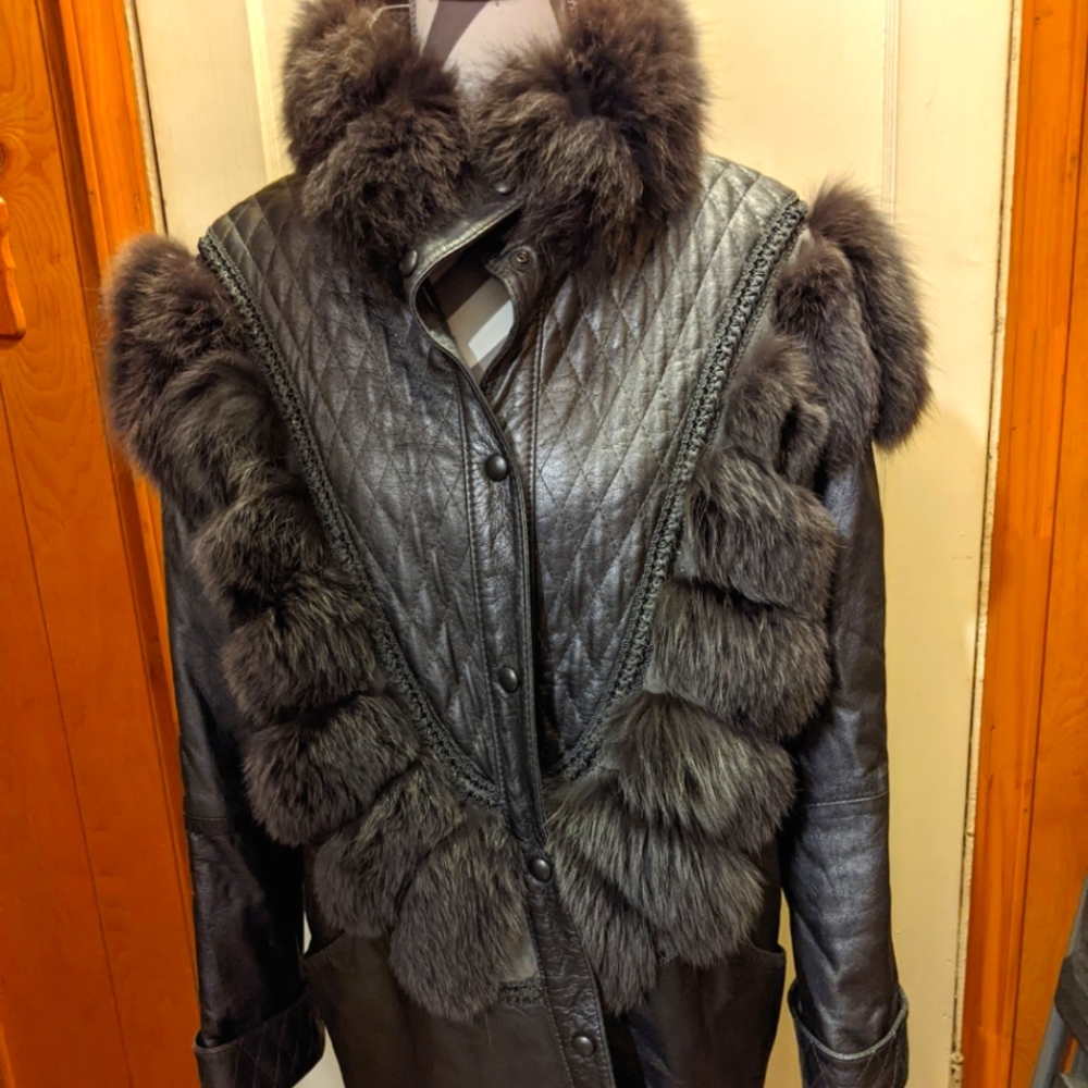 Norma Lepofsky Canada Real Fox Fur & Leather Jacket 80s Vintage Unique!!!